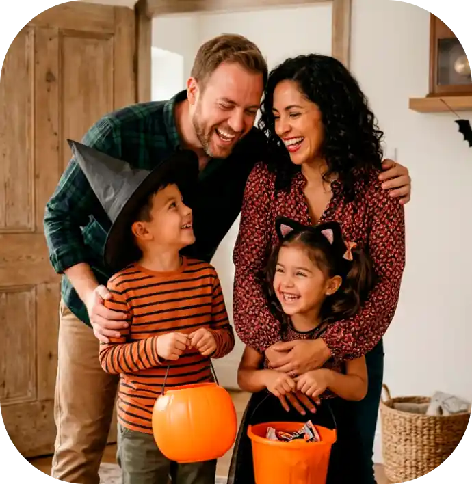 Familia feliz porque celebran las Fiestas Patrias con su Crédito Bci con descuento en tasa