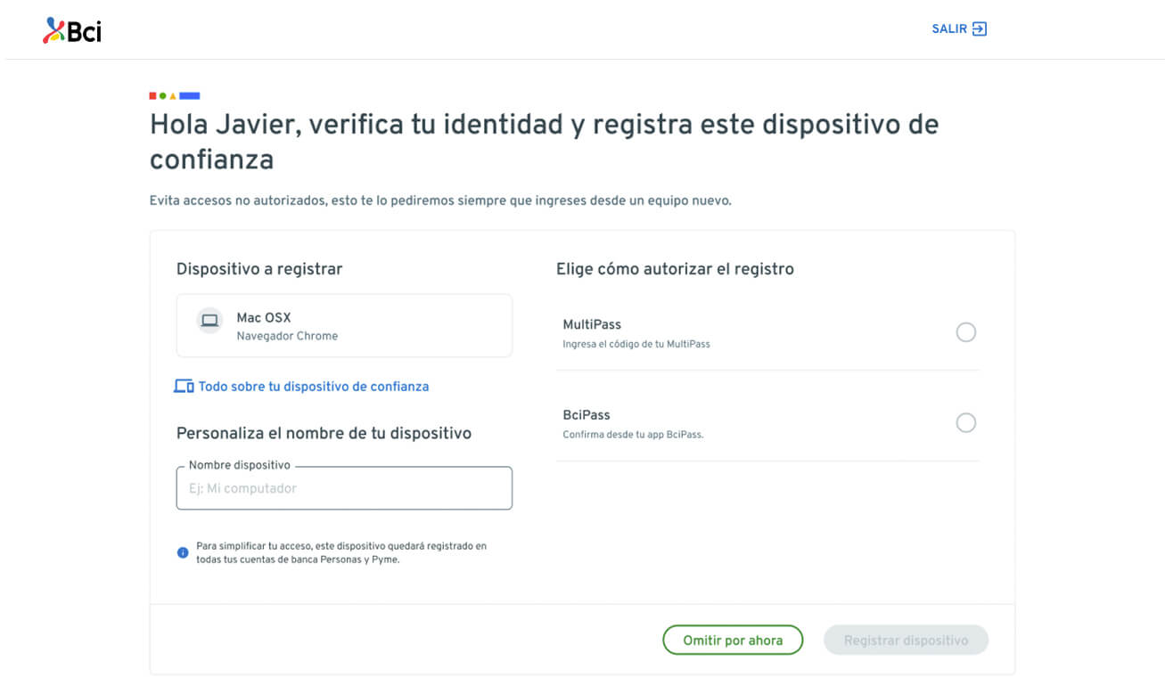 Formulario de registro: nombre del equipo y método de autorización