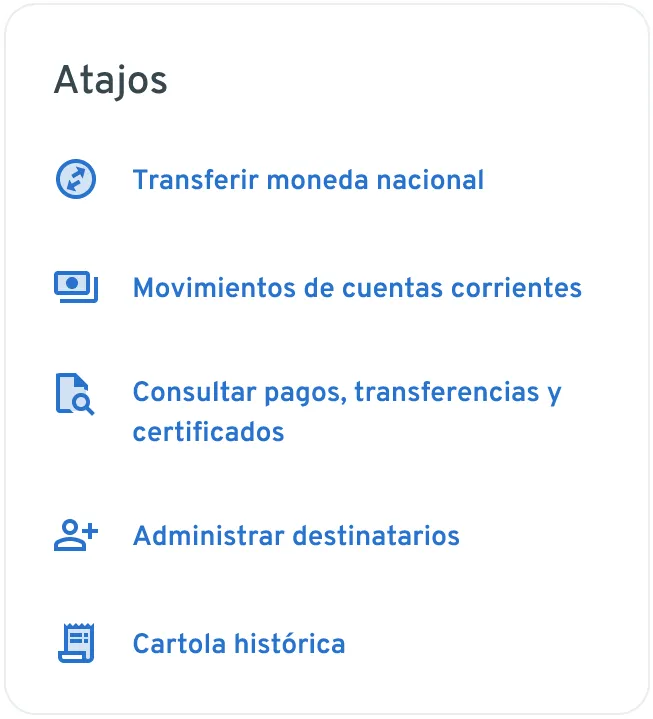 Panel de atajos