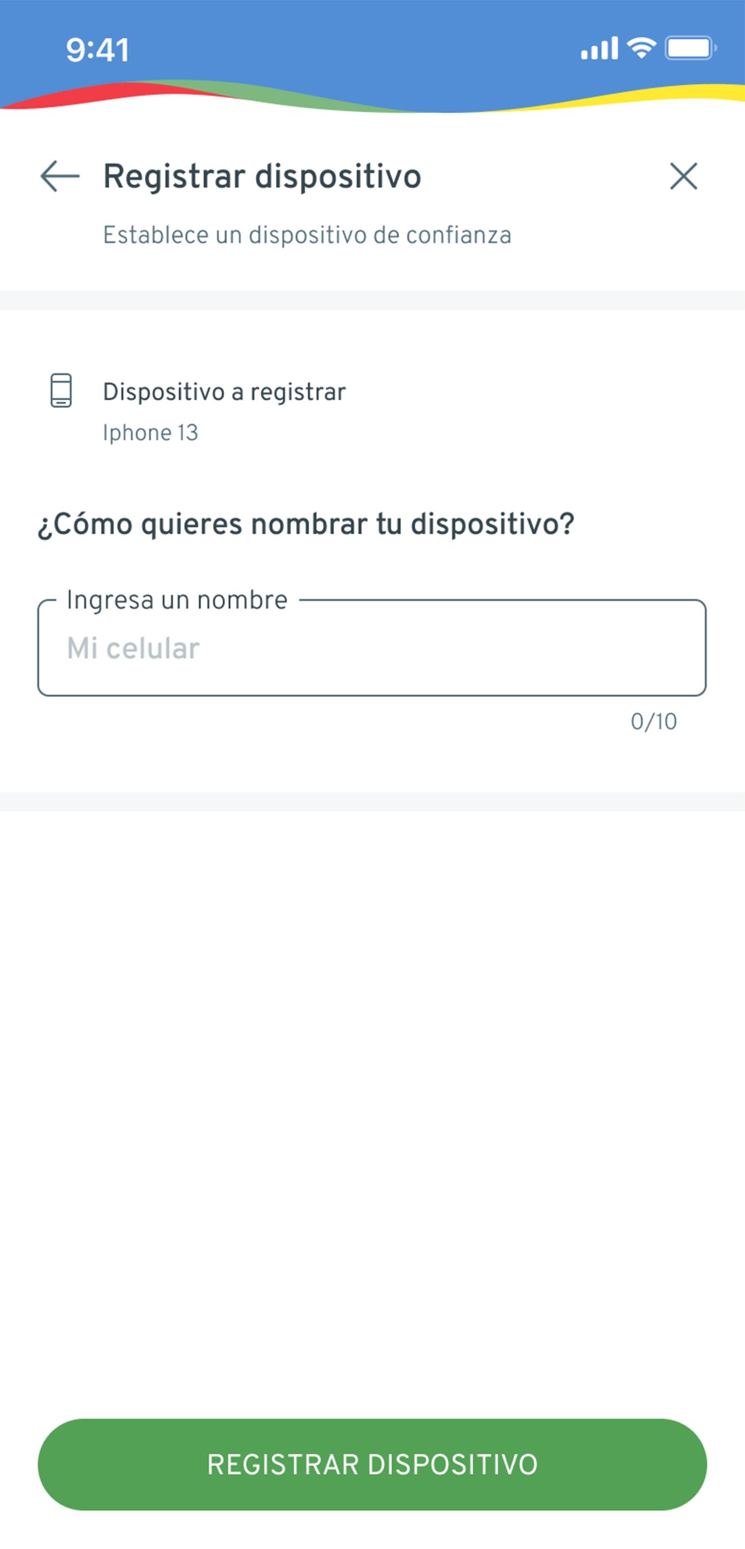Pantalla para nombrar tu dispositivo
