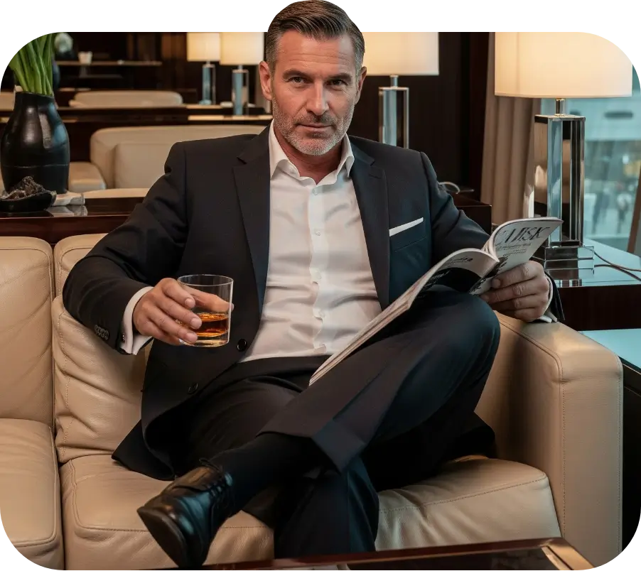 Hombre disfrutando de Salon Vip