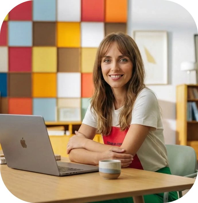 Mujer en escritorio cursando crédito de consumo online