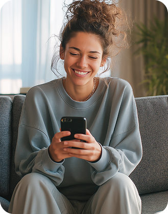 Mujer sonriendo usando su celular