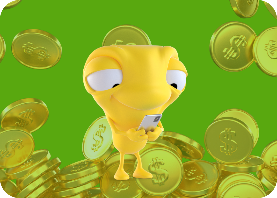 mono amarillo revisando comex en celular