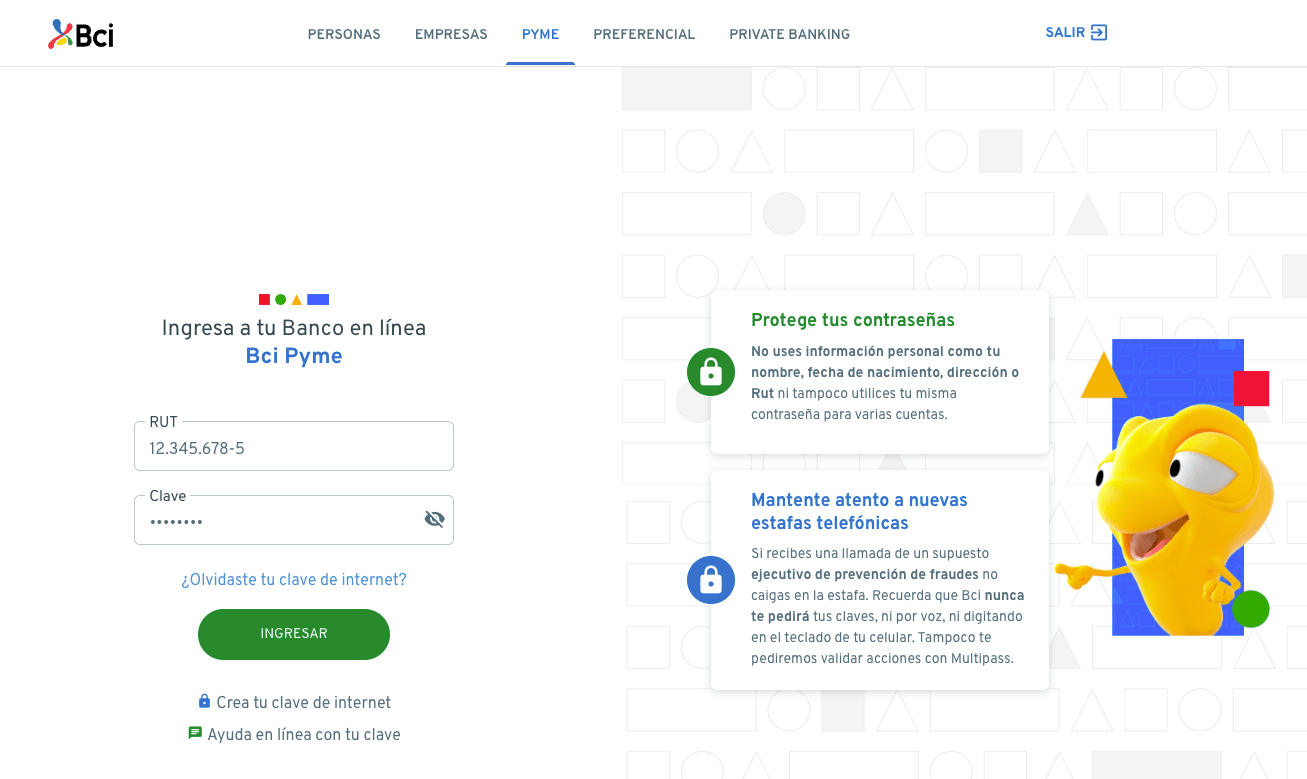 Login de Banco en línea Bci Pyme